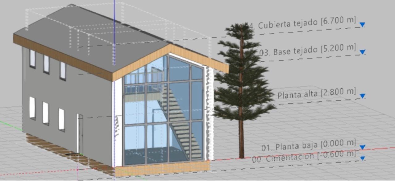 Figura 3. Modelado de vivienda modular bajo el estándar Passivhaus. Creado en CYPE Architecture por el ingeniero Raúl Obed González Amaro.