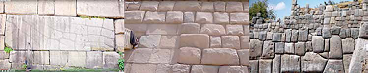Figura 2. Construcciones Megalíticas, de izquierda a derecha: Japón, Egipto y Perú. Su método de construcción fue de piedras pulidas perfectamente ensambladas de más de 12 toneladas. Bien pudieron ser contemporáneas de Gobleki Tepe hace 12,000 años.