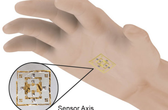 Figura 2. Sensores electrónicos adheribles a la piel. Figura tomada de https://www.discovermagazine.com/technology/electronic-skin-puts-the-world-in-the-palm-of-your-hand