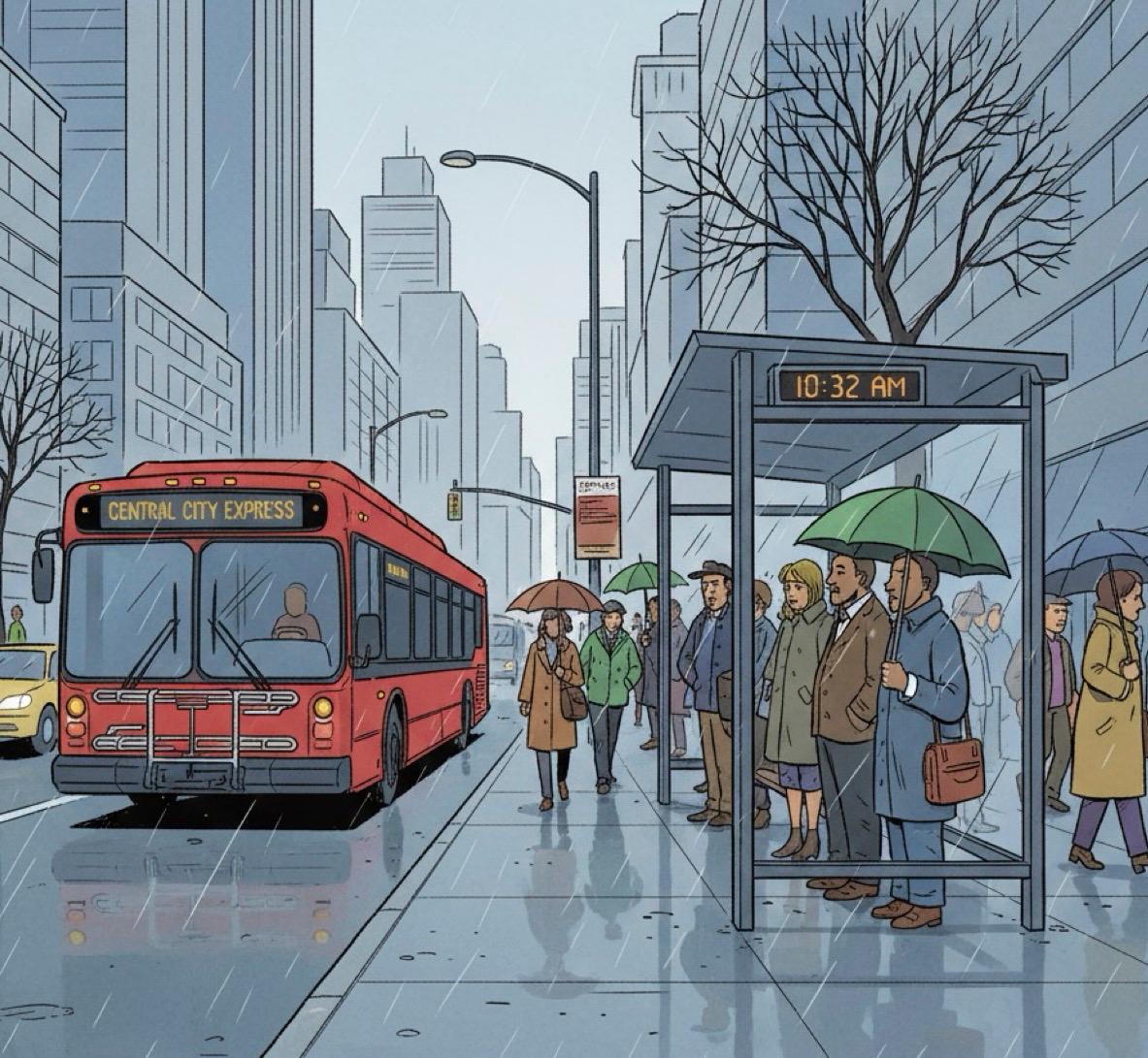 Figura 2. Marcadores de tiempo, “Cuando hacemos la parada a un autobús se introduce así una regularidad temporal, un marcapasos cuya simetría rompe el caos del tráfico…” (Idea tomada de [6]).